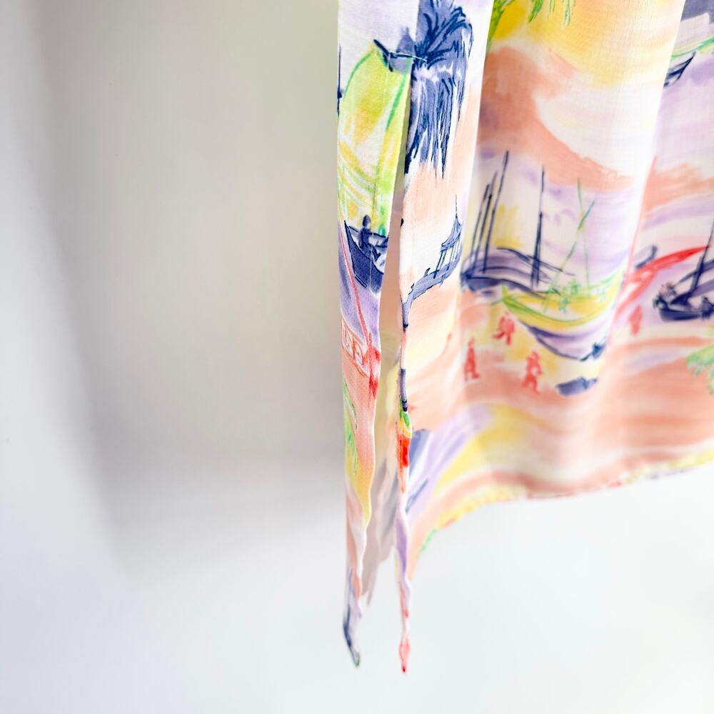 Vtg Bushwacker Brisas Island Watercolor Scenic Maxi Skirt Sz 12 Tropical Lined - Picture 4 of 13